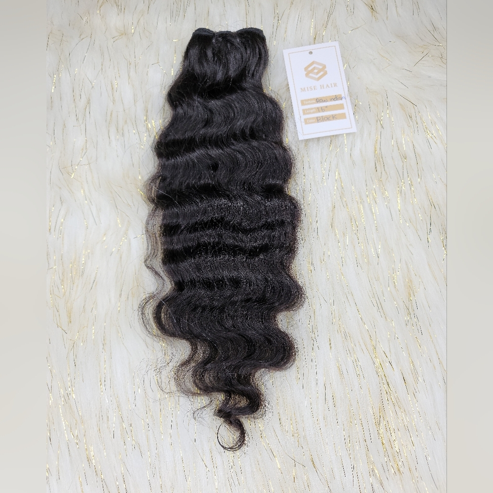 NATURAL BLACK Black Curly Deep INDIAN TEMPLE 100% HUMAN HAIR  16"